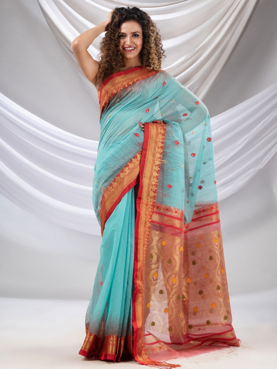 

Charukriti Ethnic Motifs Woven Design Zari Detailed Saree, Blue
