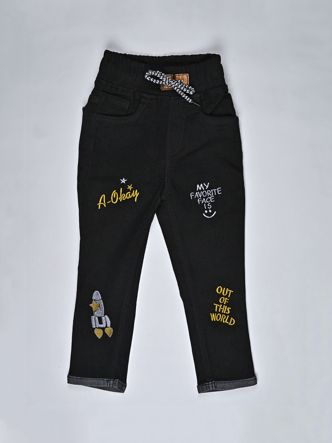 

F2M Boys Slim Fit High-Rise Clean Look Embroidered Jeans, Black