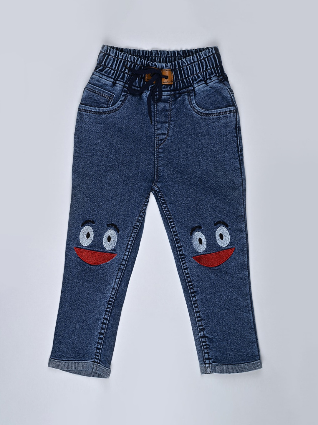 

F2M Boys Embroidered Low Distress High-Rise Slim Fit Cotton Jeans, Blue