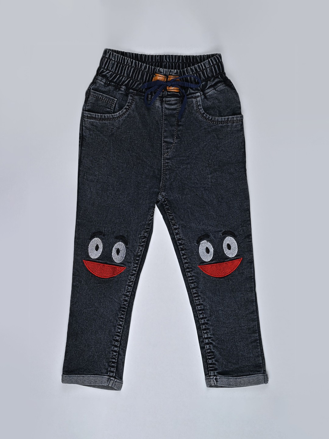 

F2M Boys Slim Fit High-Rise Heavy Fade Embroidered Stretchable Jeans, Navy blue