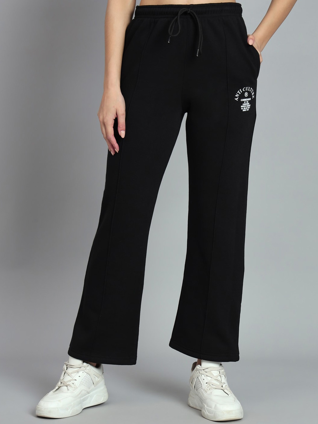 

ANTI CULTURE Women Relaxed Fit Track Pants, Black
