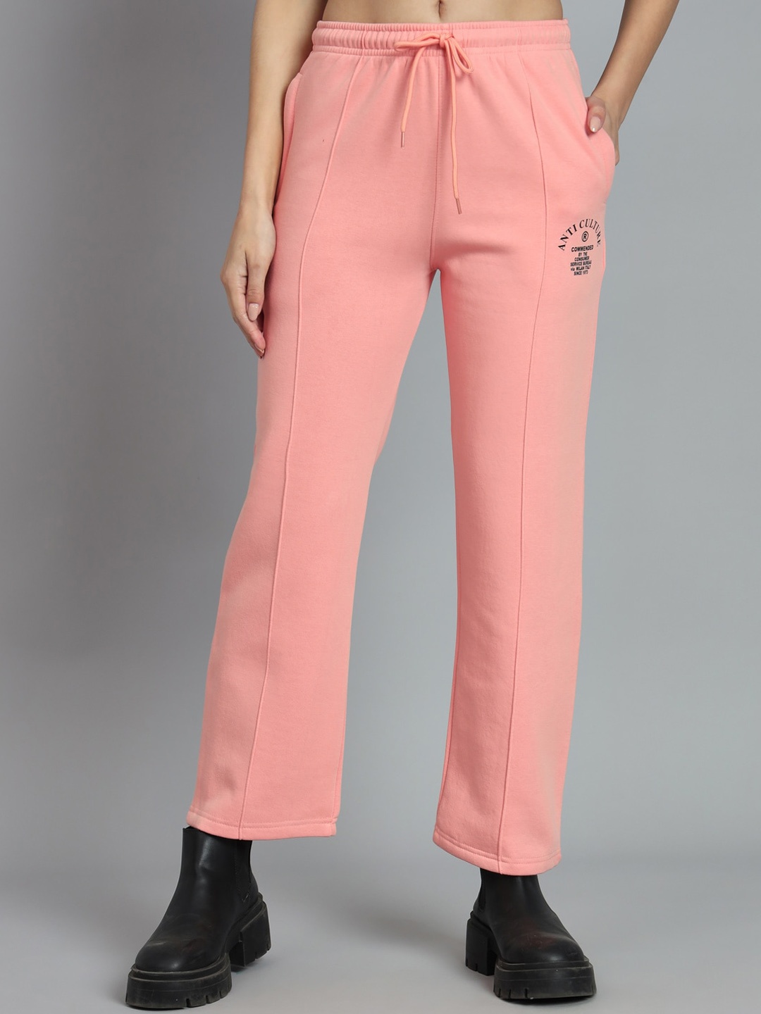 

ANTI CULTURE Women Relaxed Fit Track Pants, Peach