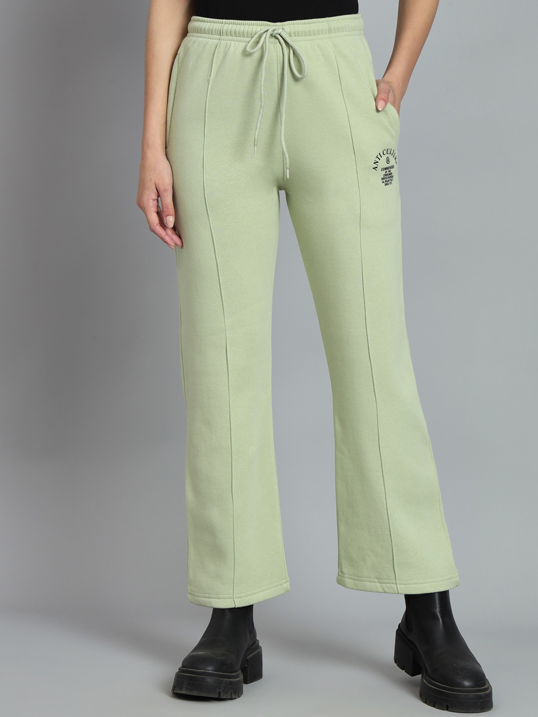 

ANTI CULTURE Mid Rise Relaxed Fit Fleece Track Pants, Green