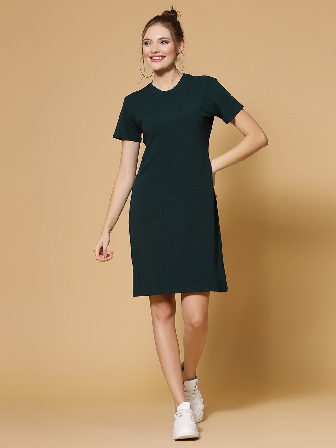 

MISS AYSE Round Neck Cotton T-shirt Dress, Green