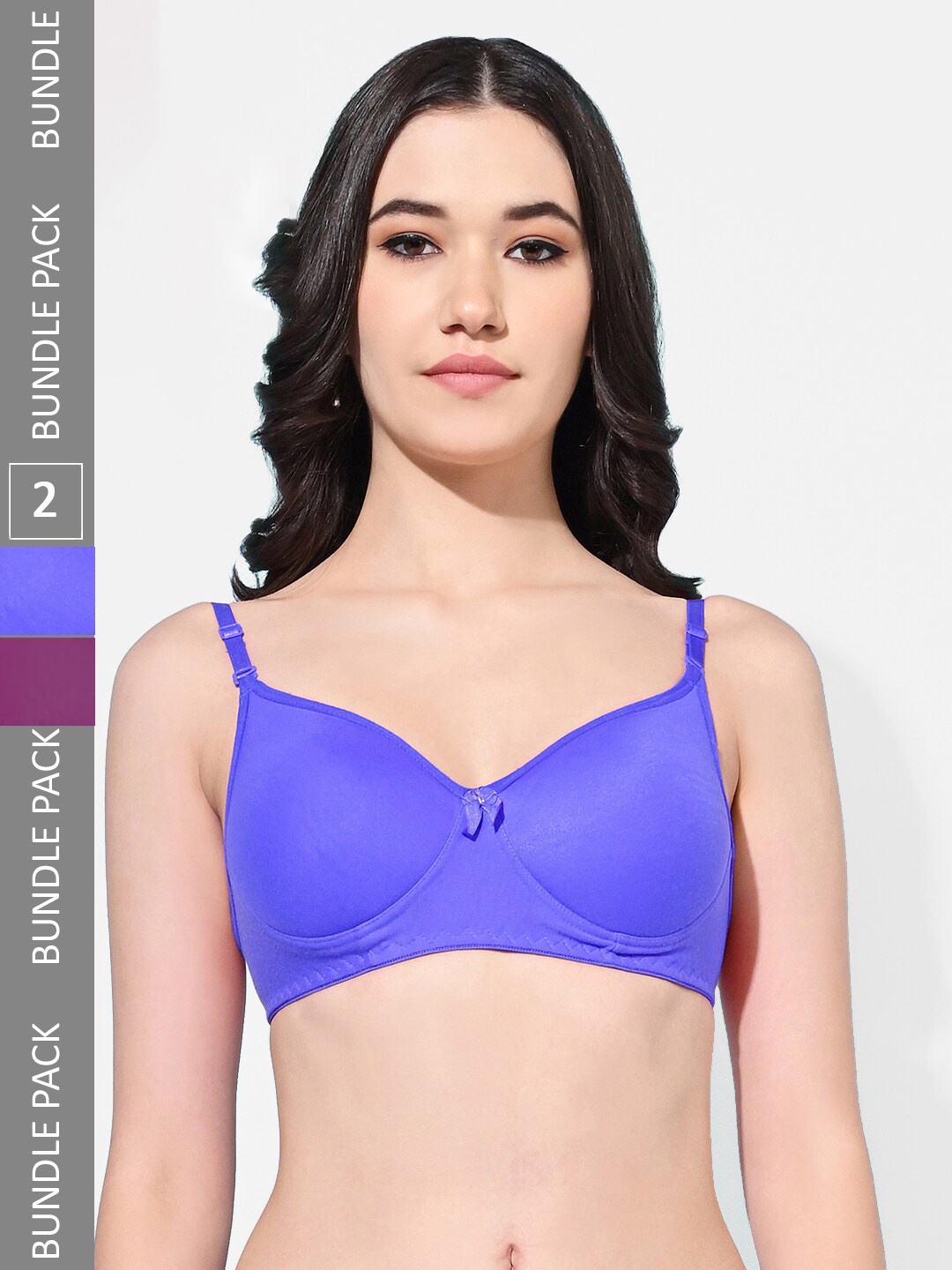 

FIMS Pack Of 2 Full Coverage Lightly Padded Everyday Bras With All Day Comfort, Blue