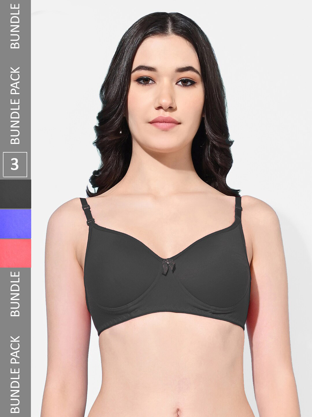 

FIMS Pack of 4 Full Coverage Lightly Padded Everyday Bras With All Day Comfort, Black