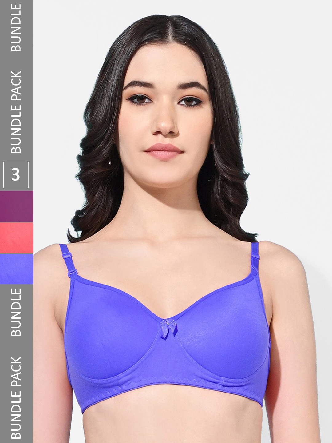 

FIMS Pack Of 3 Full Coverage Lightly Padded Everyday Bras With All Day Comfort, Blue