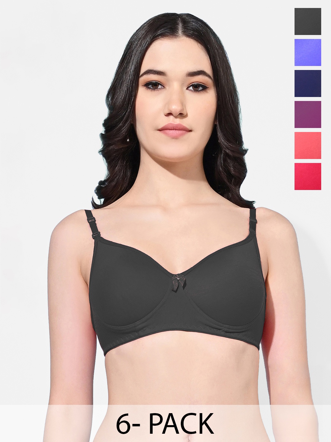

FIMS Pack of 6 Full Coverage Lightly Padded Everyday Bras With All Day Comfort, Black