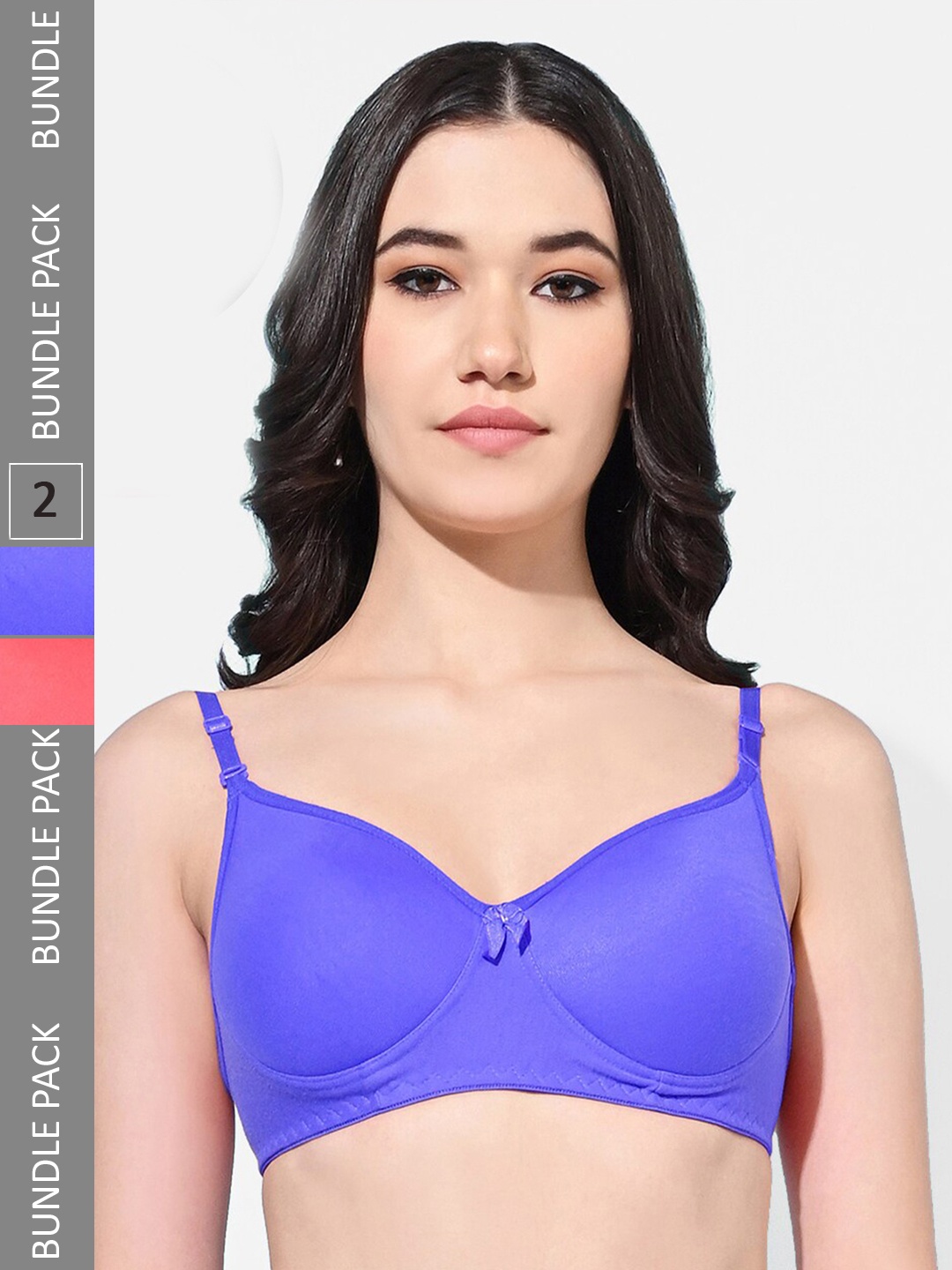 

FIMS Pack of 2 Full Coverage Lightly Padded Everyday Bras With All Day Comfort, Blue