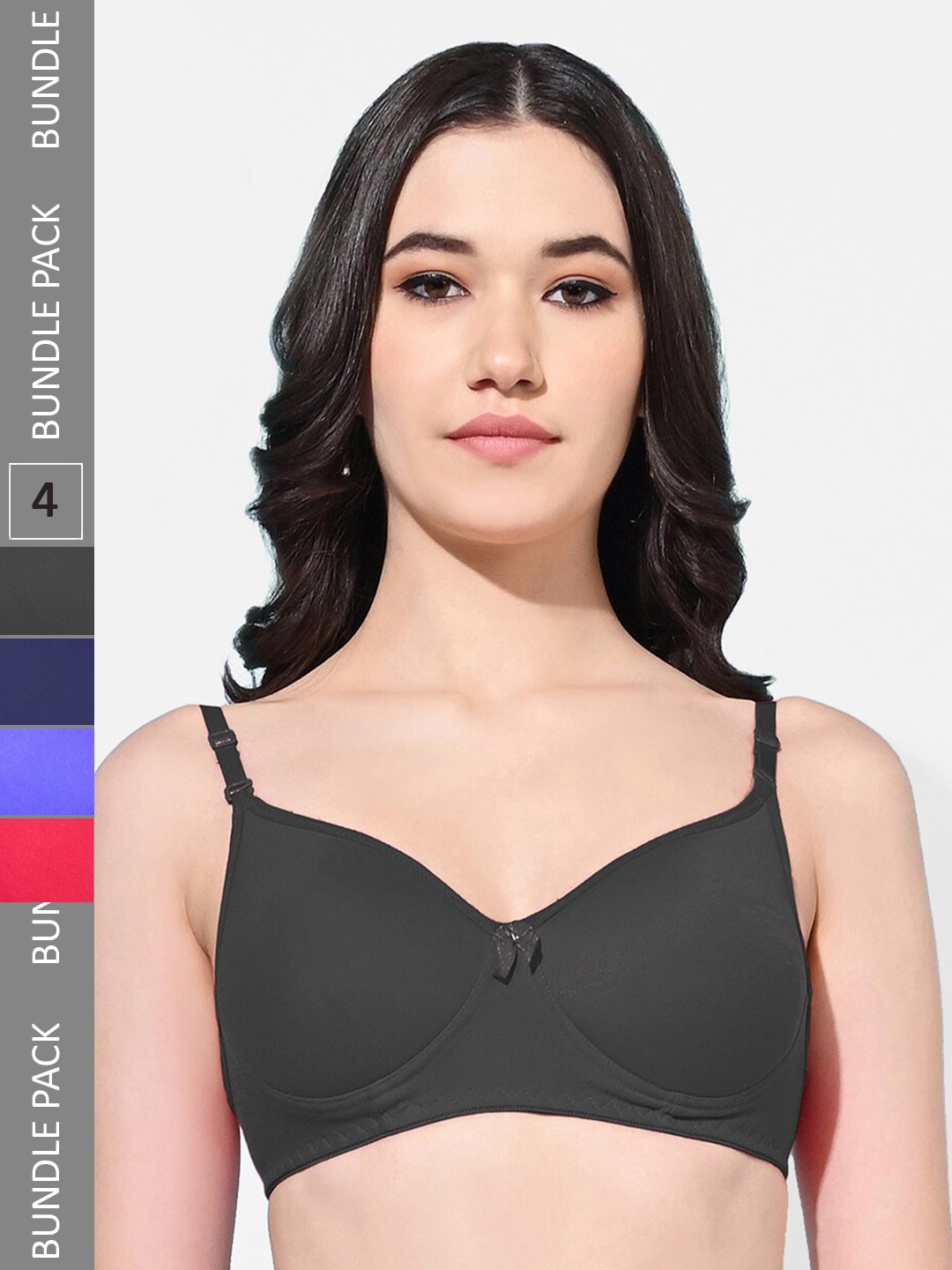

FIMS Pack Of 4 Full Coverage Lightly Padded Cotton Bra, Black