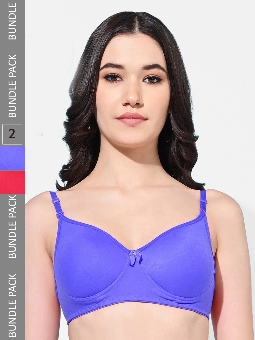 

FIMS Pack of 2 Full Coverage Lightly Padded Everyday Bras With All Day Comfort, Blue