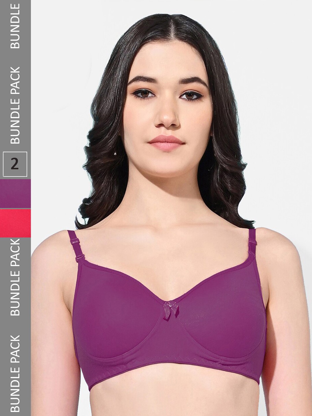 

FIMS Pack Of 2 Full Coverage Lightly Padded Everyday Bras With All Day Comfort, Purple