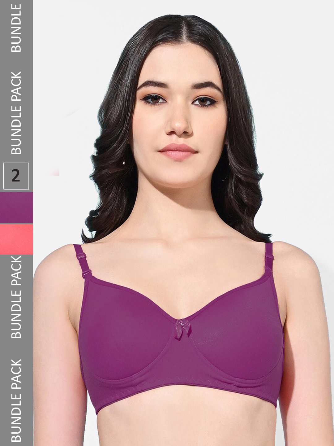 

FIMS Pack of 2 Full Coverage Lightly Padded Everyday Bra With All Day Comfort, Purple