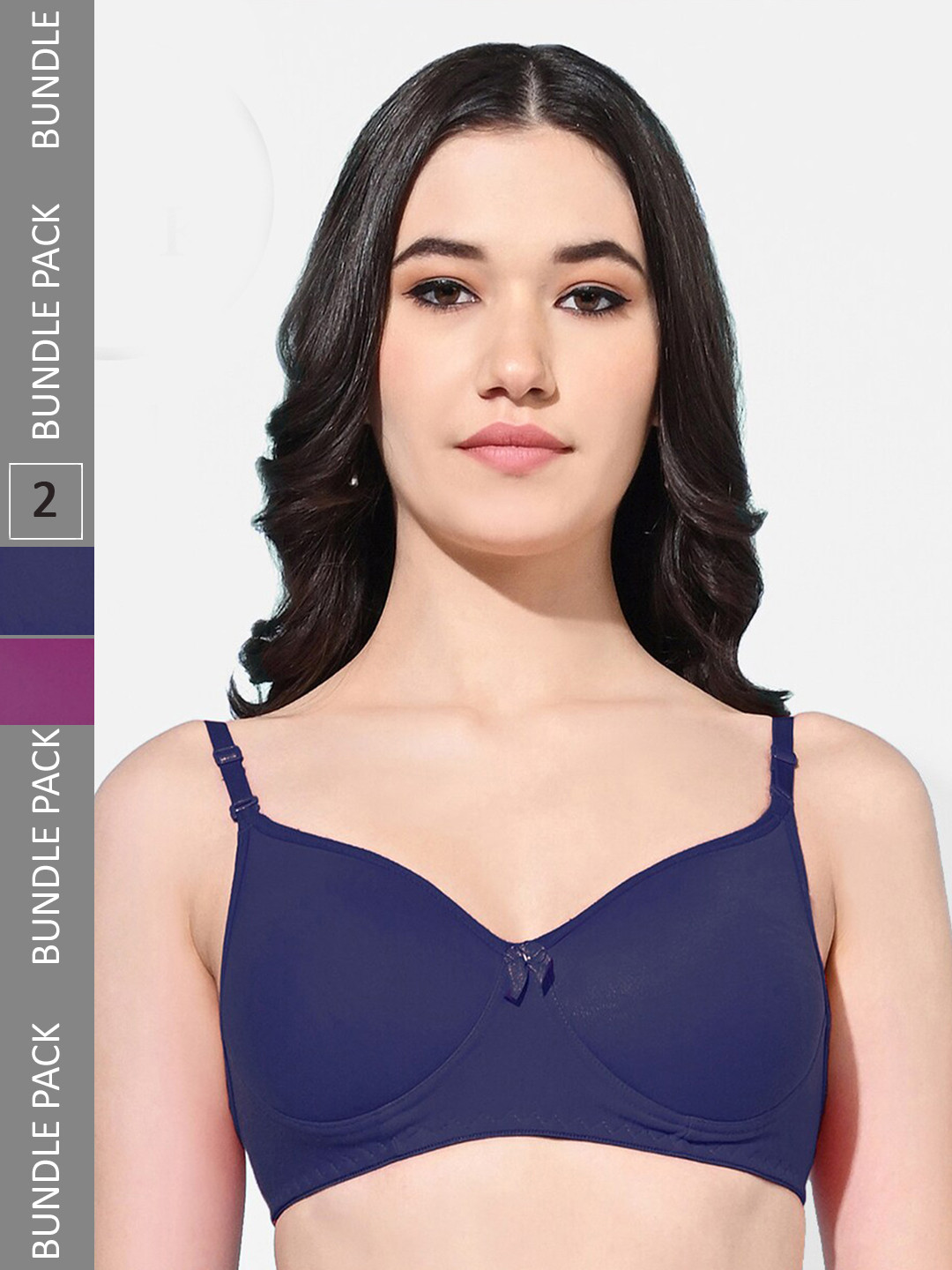 

FIMS Pack Of 2 Full Coverage Lightly Padded Everyday Bras With All Day Comfort, Navy blue
