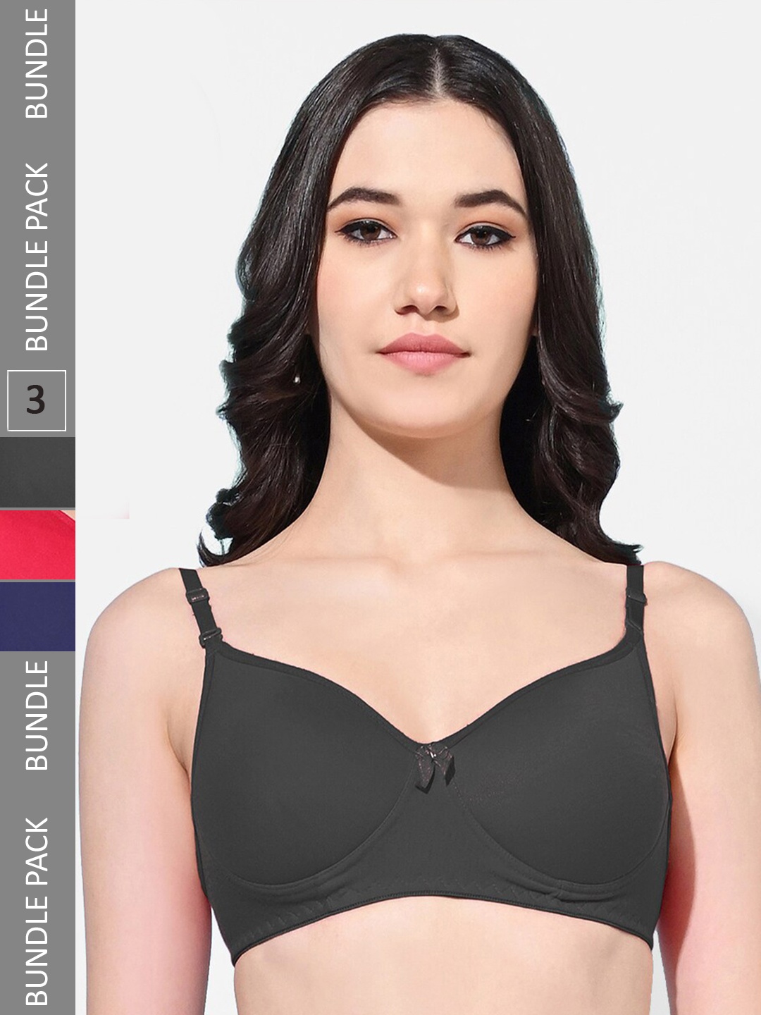 

FIMS Pack Of 3 Full Coverage Lightly Padded Non-Wired Everyday Bra With All Day Comfort, Black