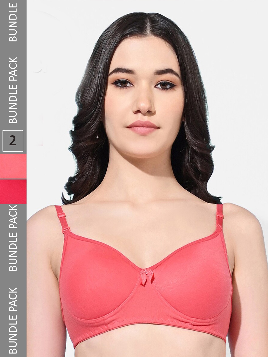 

FIMS Pack of 2 Full Coverage Lightly Padded Everyday Bras With All Day Comfort, Orange