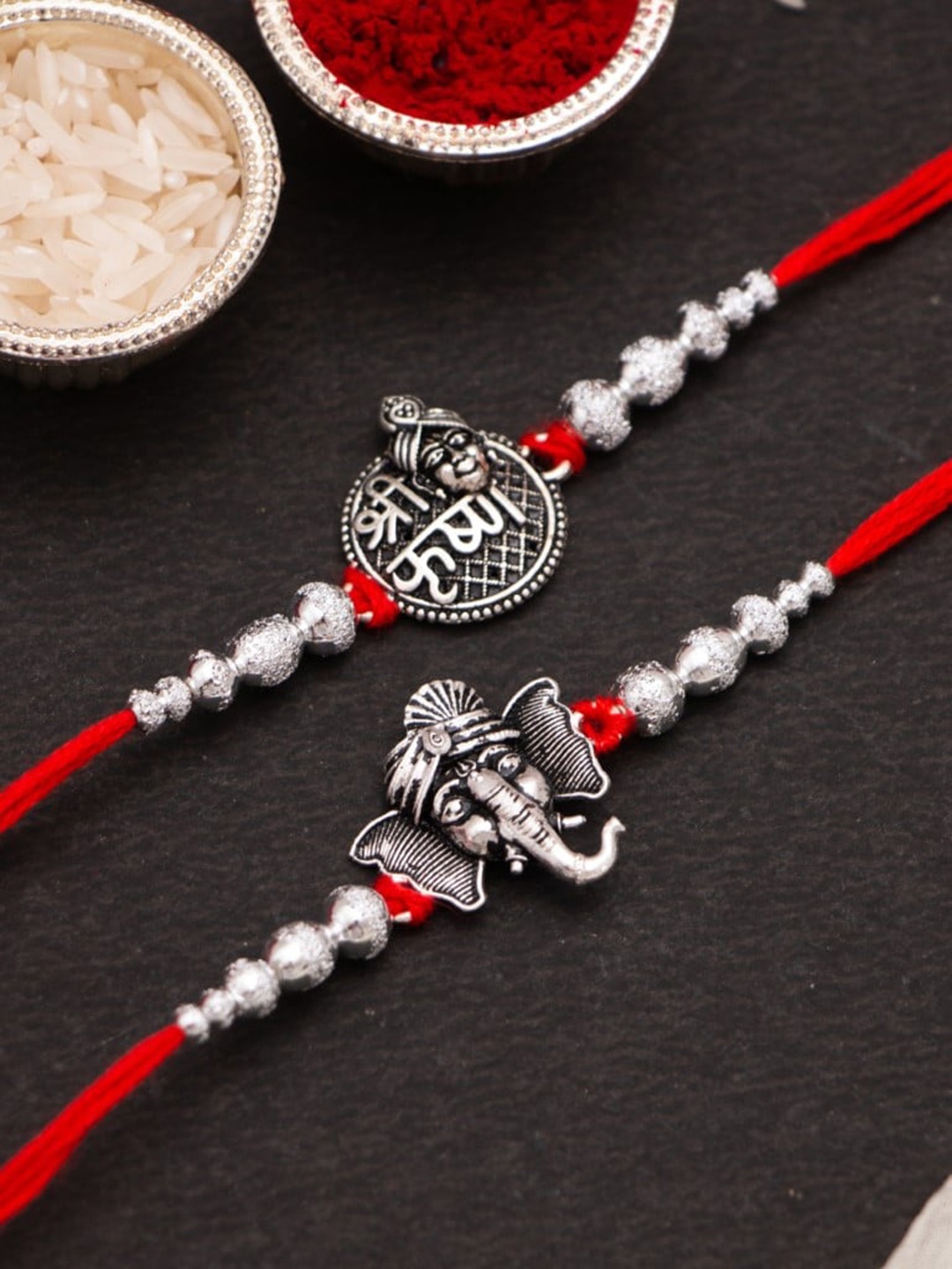 

CraftVatika Unisex Set of 2 Shree Krishna & Shree Ganesha Rakhi, Silver
