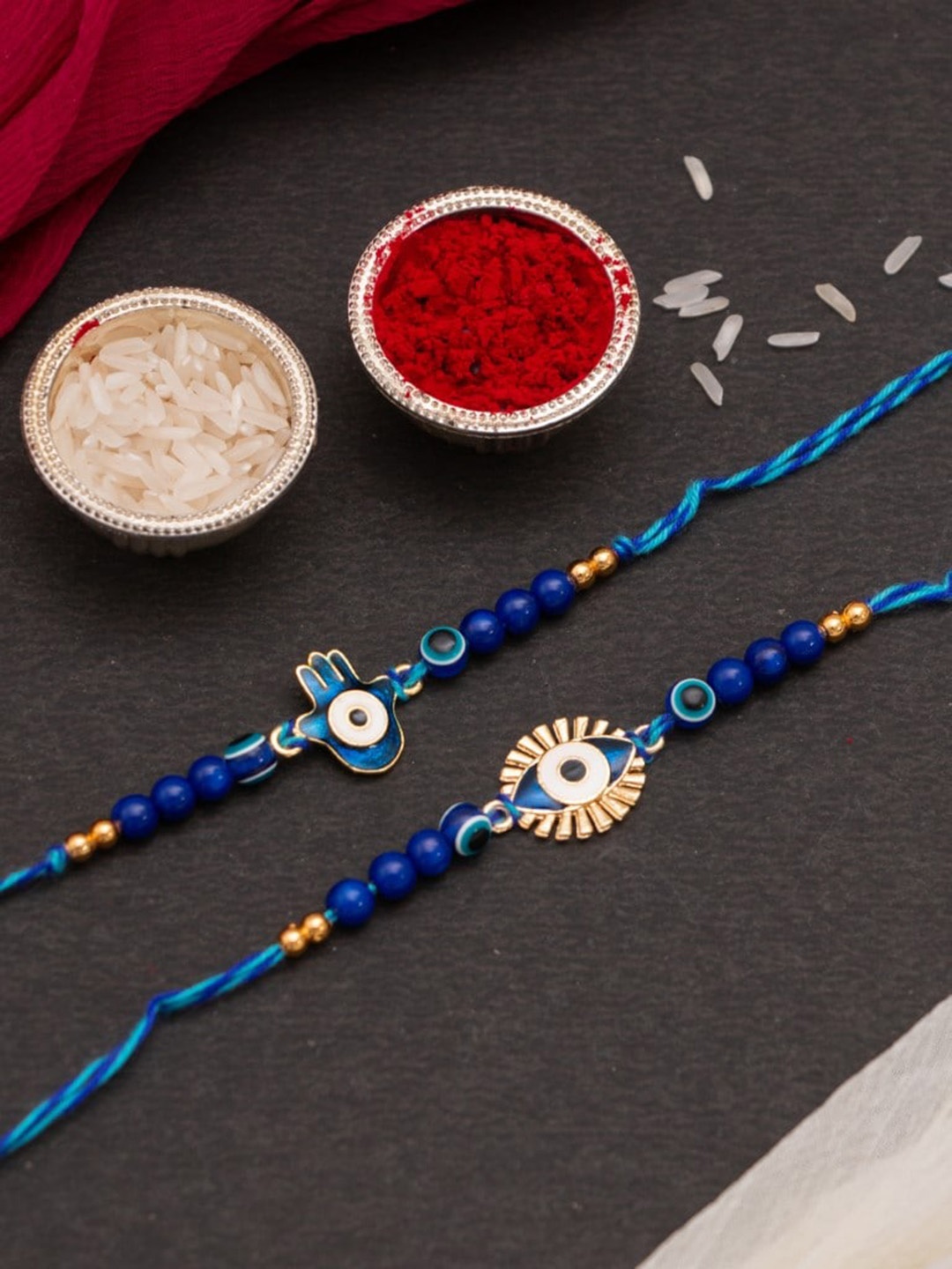 

CraftVatika Unisex Set of 2 Evil Eye Rakhi, Blue