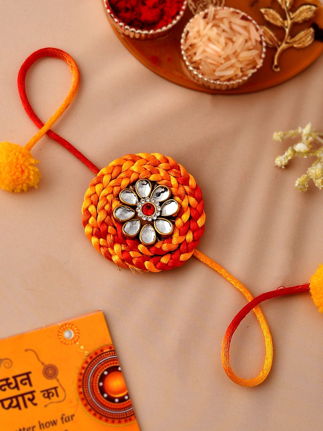 

CraftVatika Unisex Set of 2 Rakhi Gift Set, Orange