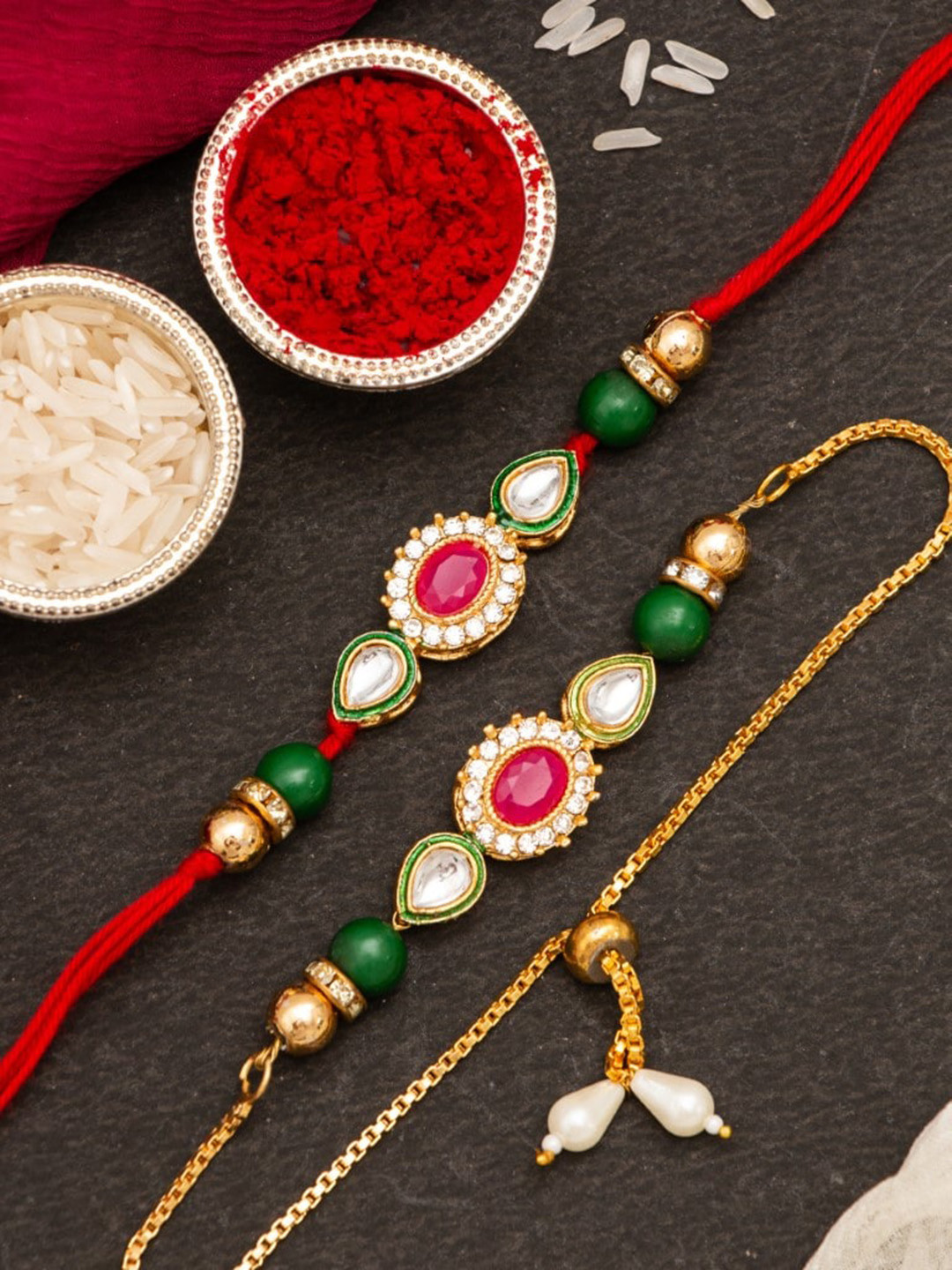

CraftVatika Unisex Set of 2 Floral Bhaiya Bhabhi Rakhi, Green