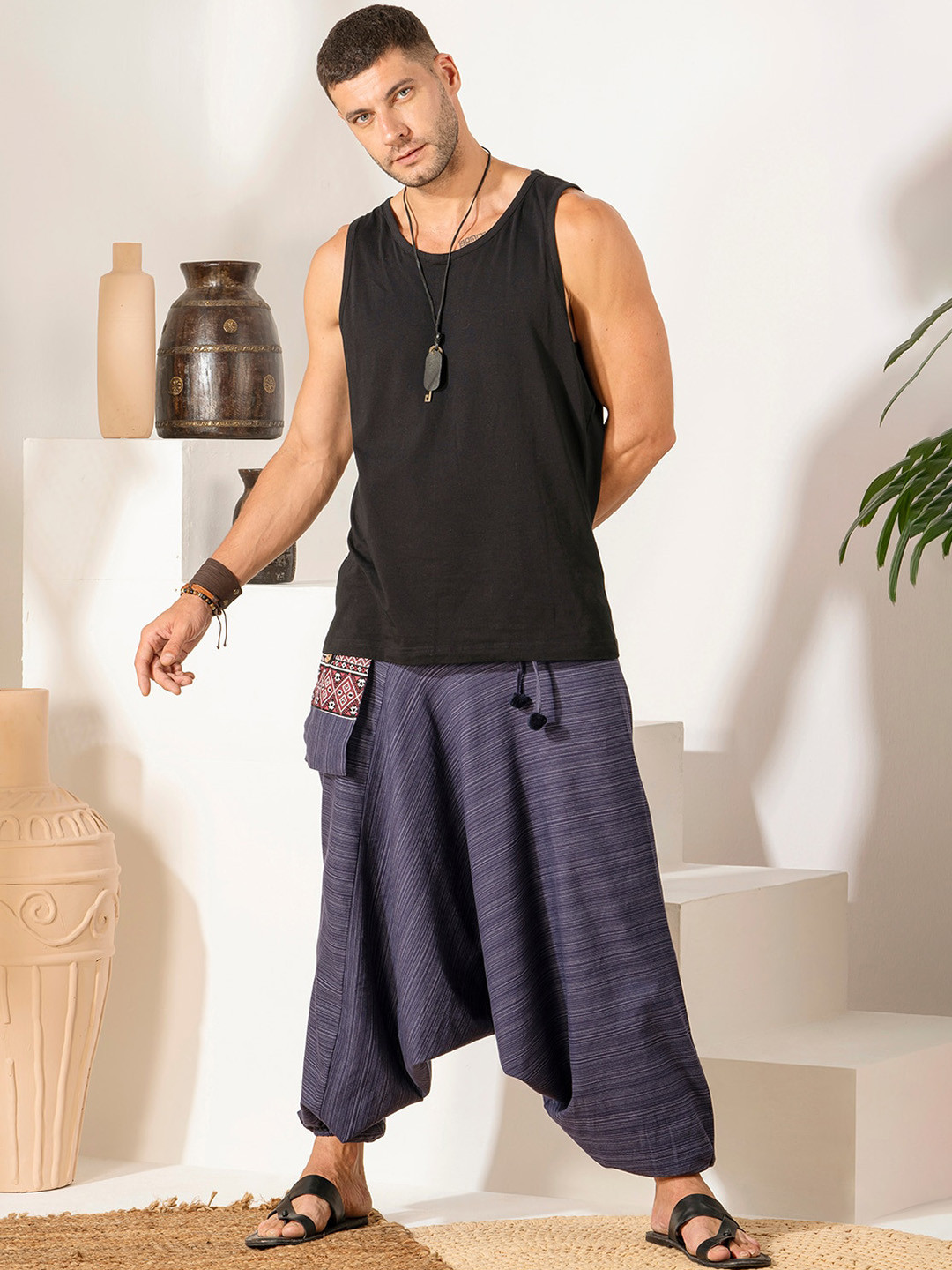 

The Veshti Company Men Striped Harem Pants, Blue