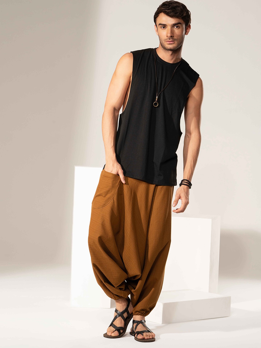 

The Veshti Company Tribal Pure Cotton Loose-fit Harem Pants, Mustard