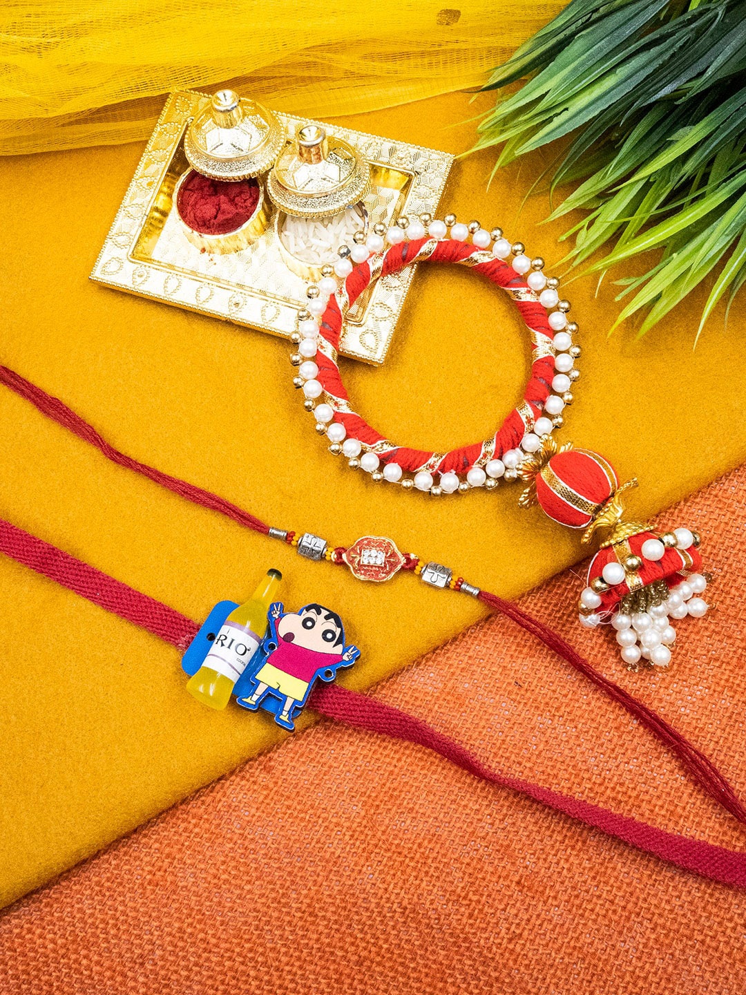 

StileAdda Unisex Set Of 3 Family Rakhi Set, Red