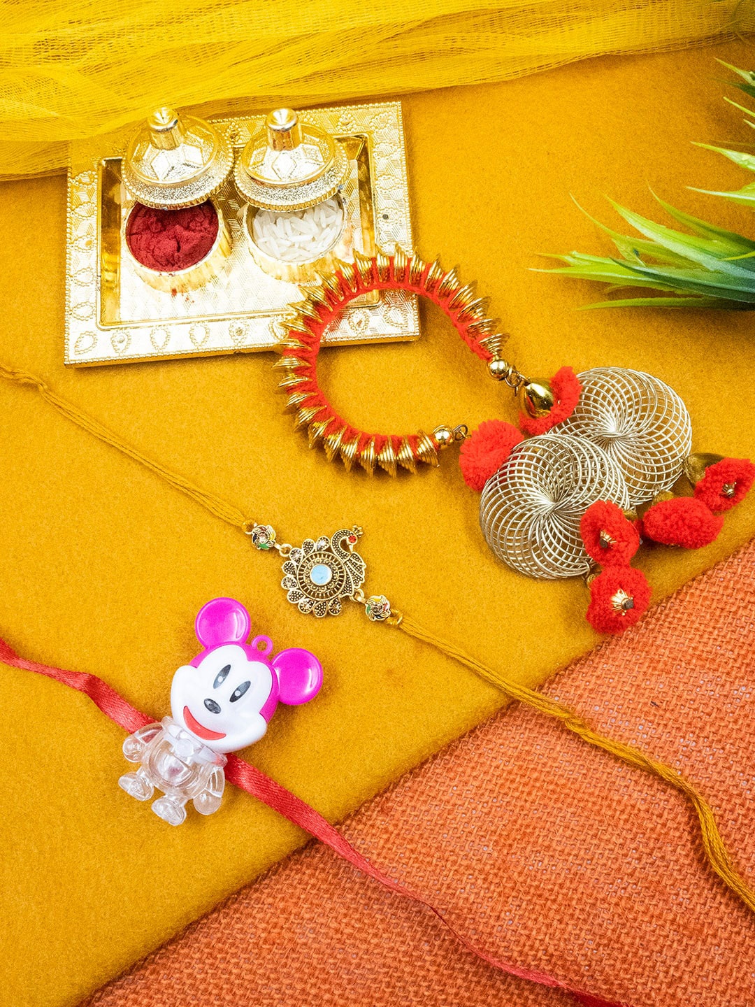 

StileAdda Unisex Set Of 3 Family Rakhi Set, Red