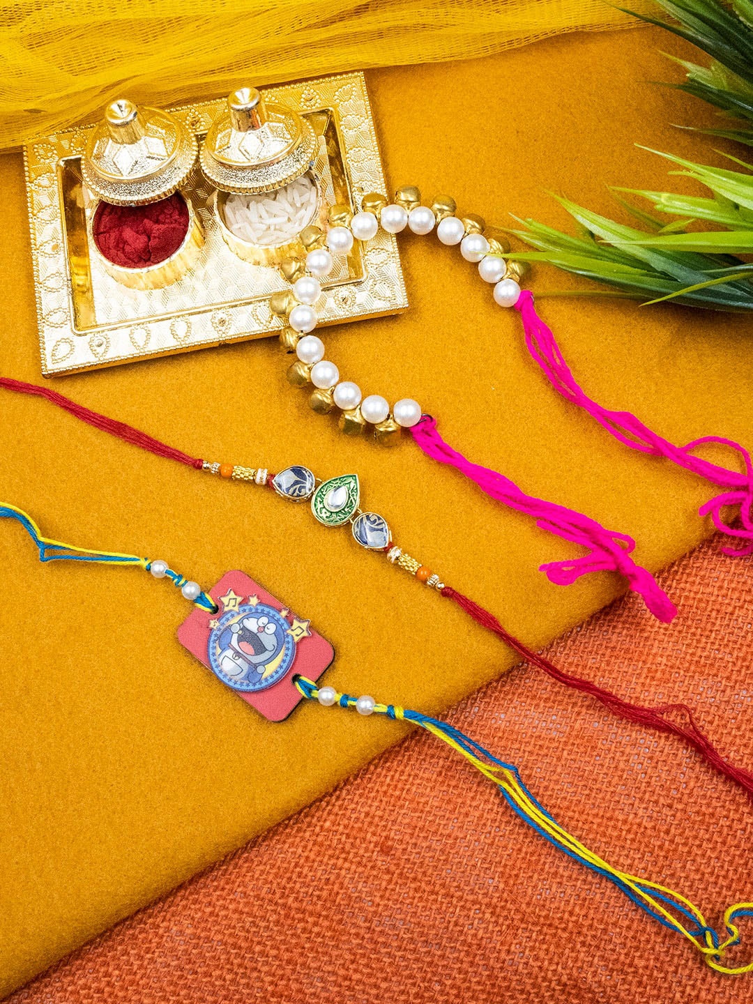 

StileAdda Set of Family Rakhi With Roli Chawal Holder, Multi