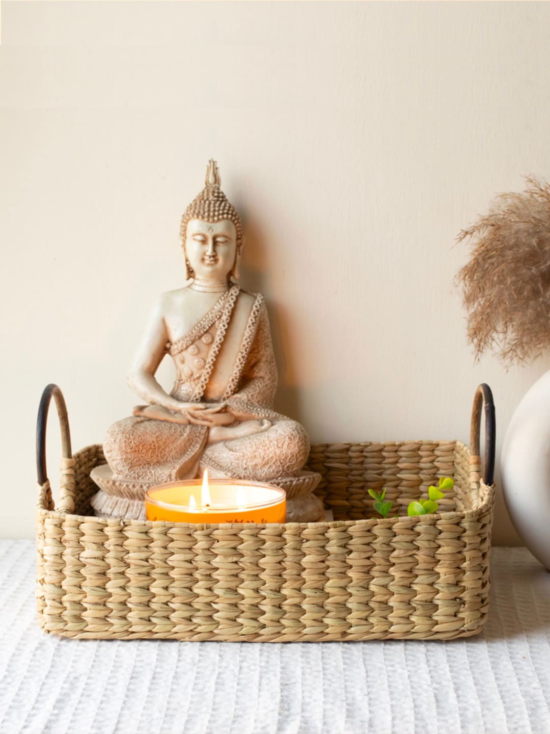 

Fermoscapes Beige Self-Design Kauna Grass Basket Organiser