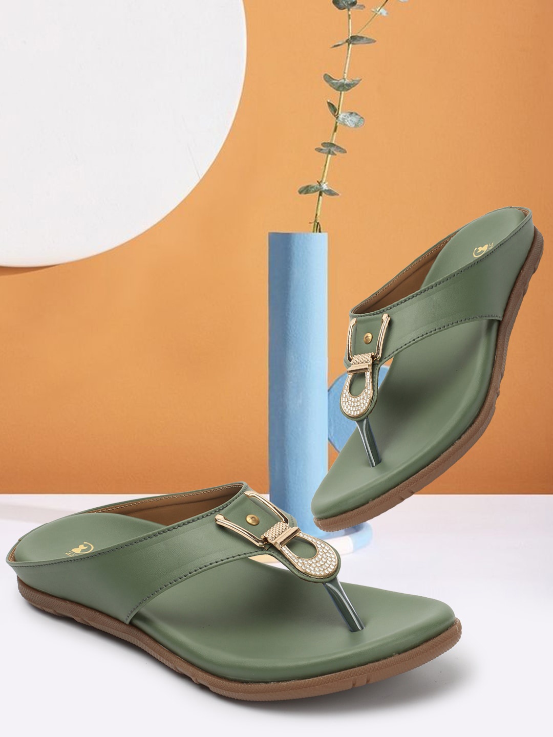 

Denill Embellished Open Toe Flats, Olive