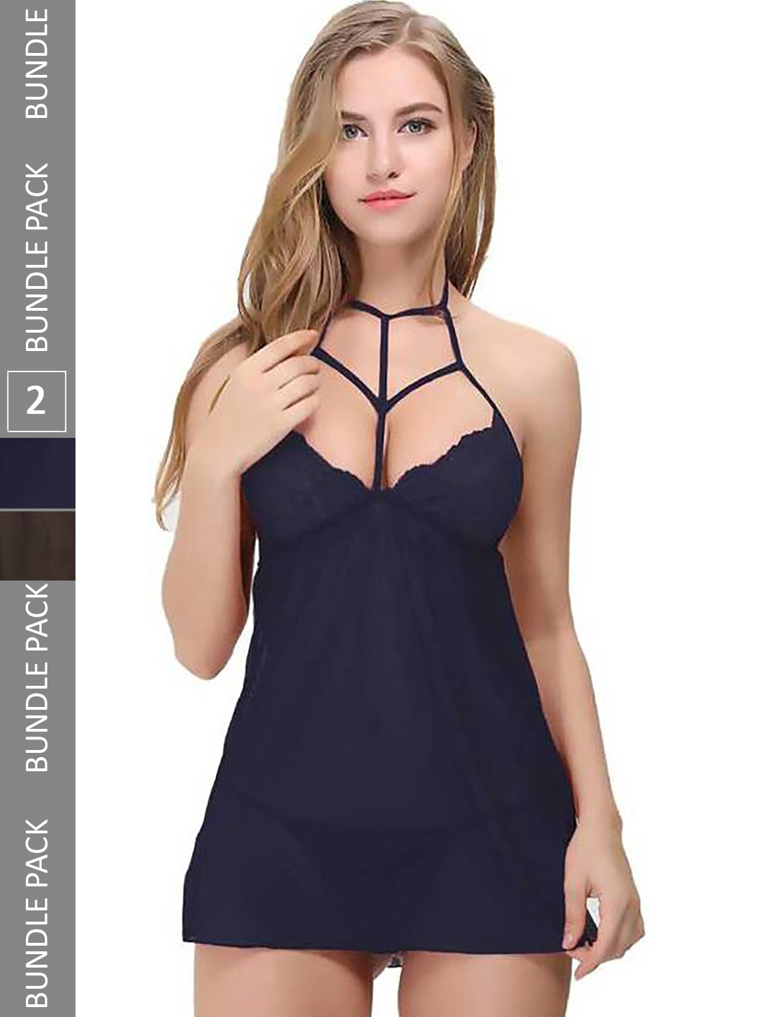 

PIBU Pack Of 2 Net Halter Neck Baby Doll, Blue