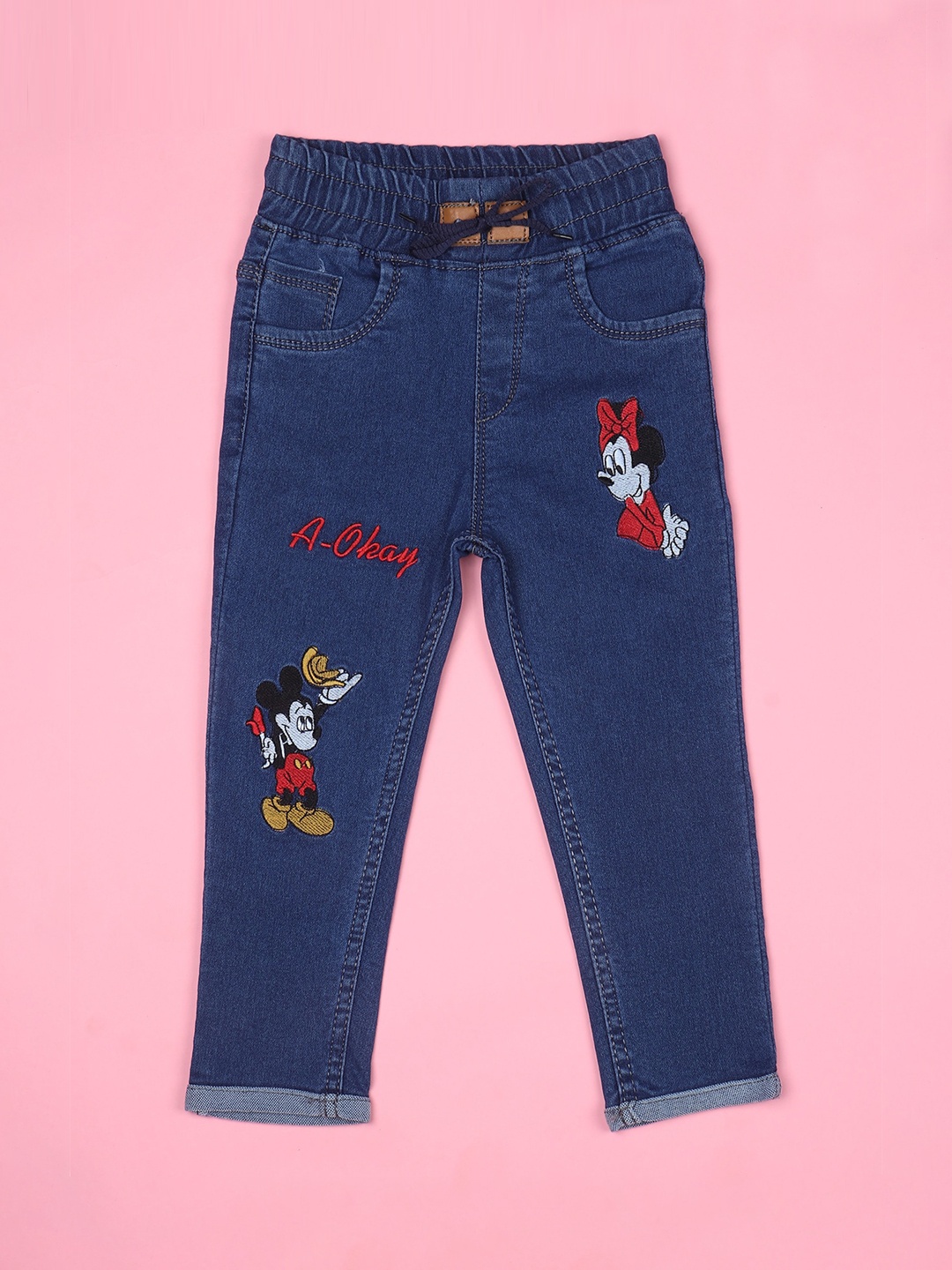 

F2M Girls Slim Fit High-Rise Mildly Distressed Light Fade Embroidered Jeans, Blue