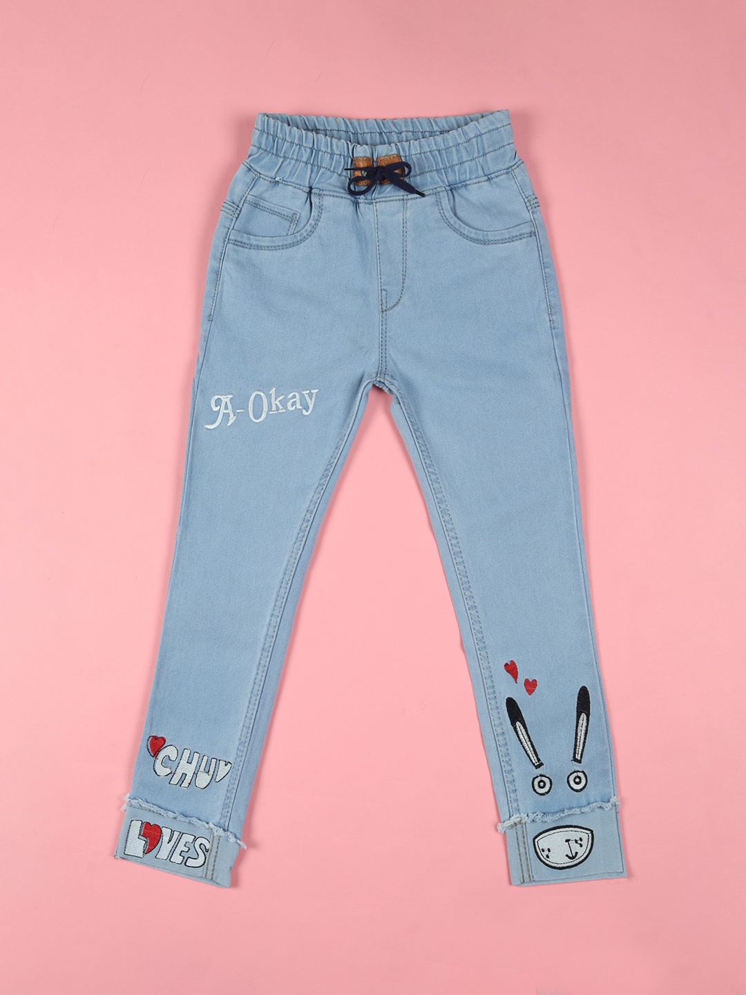 

F2M Girls Embroidered Slim Fit High-Rise Stretchable Jeans, Blue