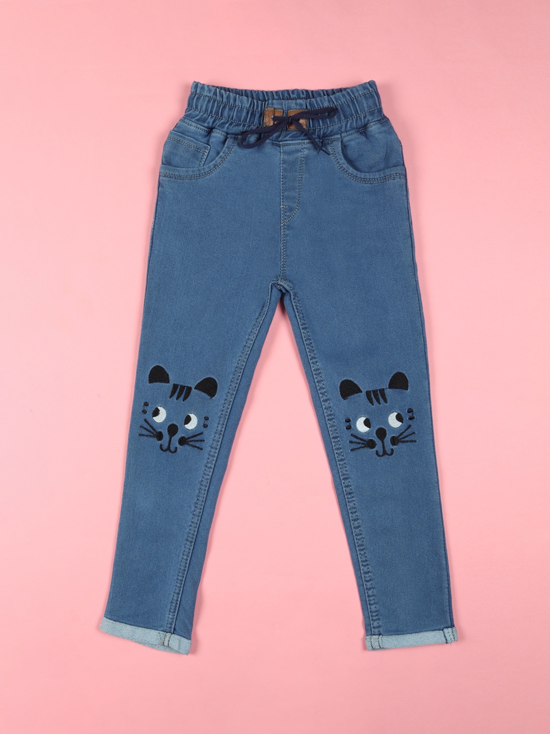 

F2M Girls Embroidered Slim Fit High-Rise Stretchable Jeans, Blue