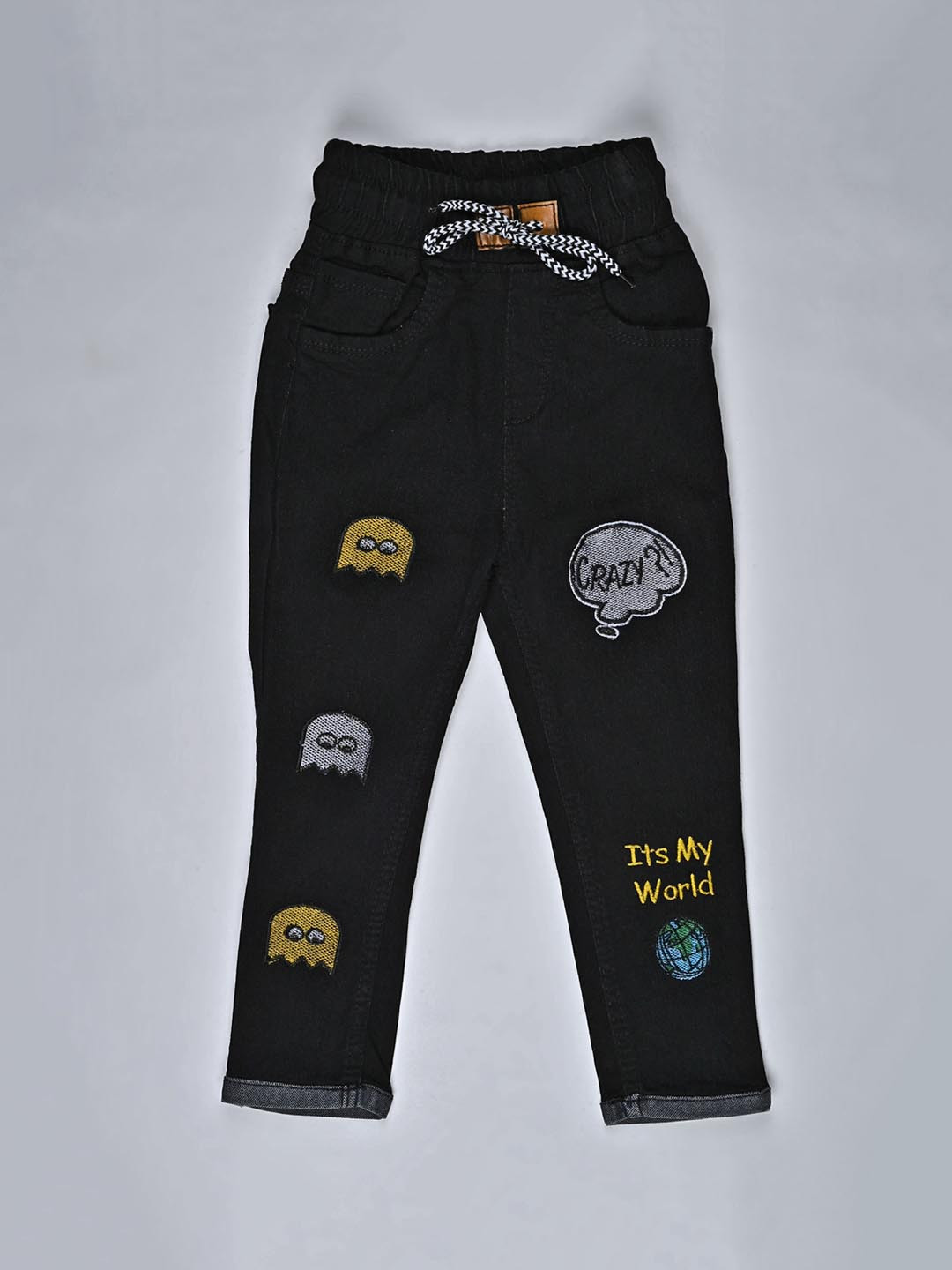 

F2M Girls Slim Fit High-Rise Mildly Distressed Light Fade Embroidered Jeans, Black