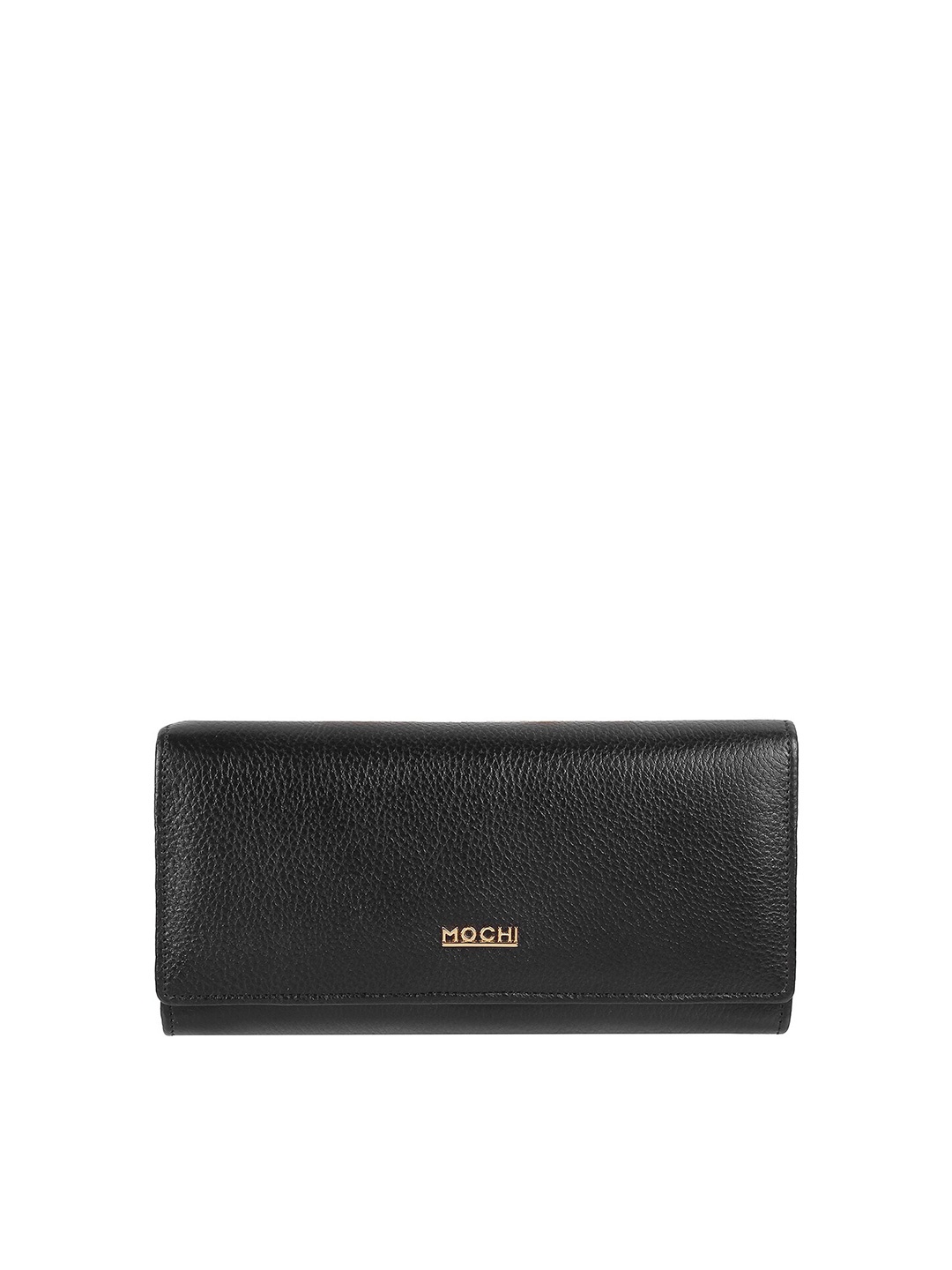 

Mochi Women Textured Zip Detail Three Fold Wallet, Black