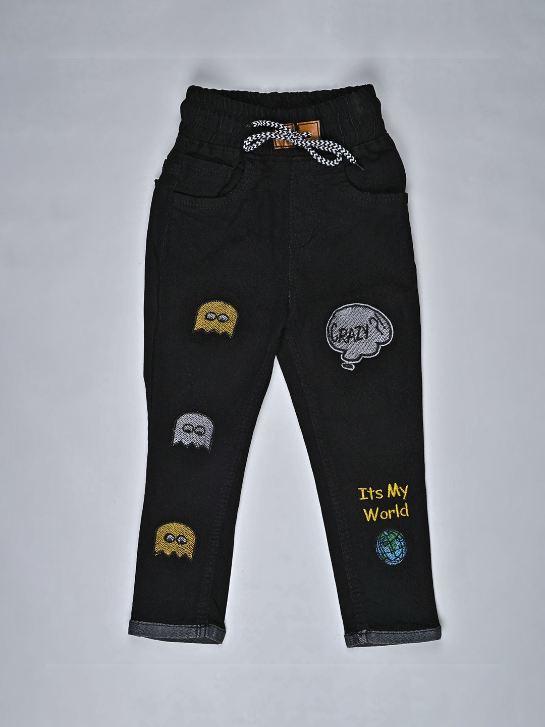 

F2M Kids Slim Fit Embroidered Jeans, Black