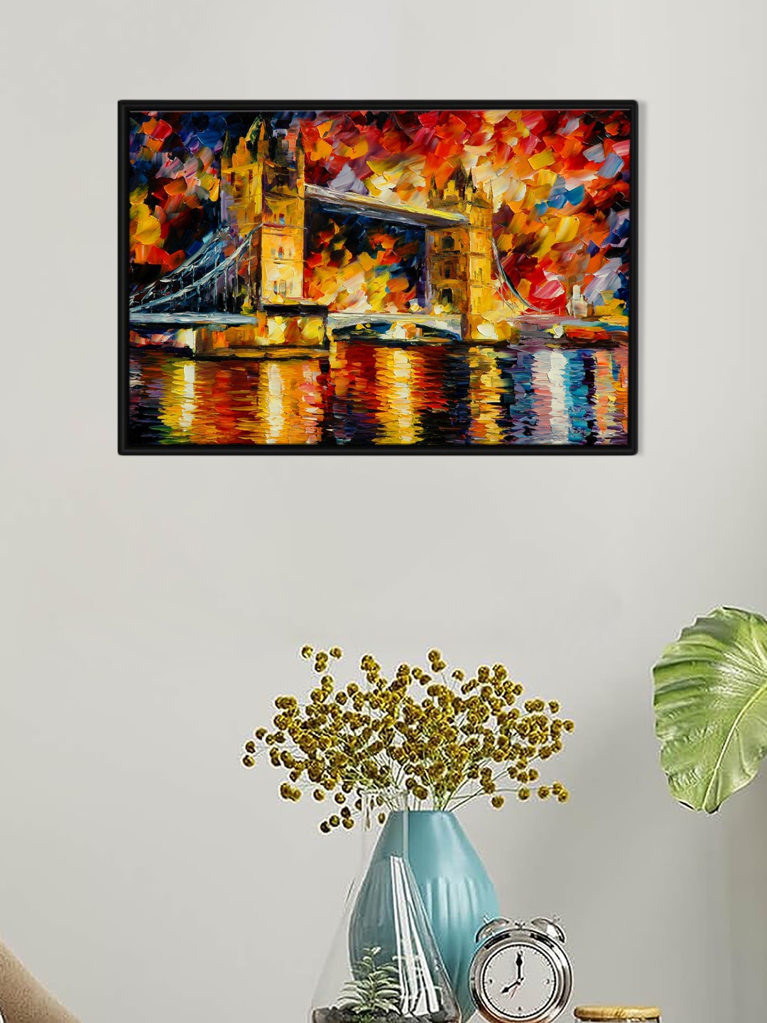 

Art Street Orange-color & Black London Bridge Framed Canvas Painting Wall Art