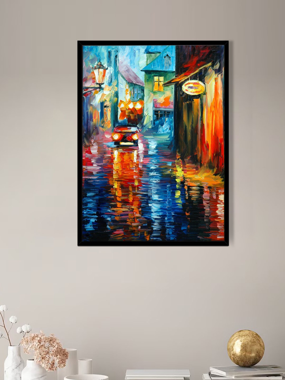 

Art Street Black & Blue Night Scene In Small Town Painting Wall Art