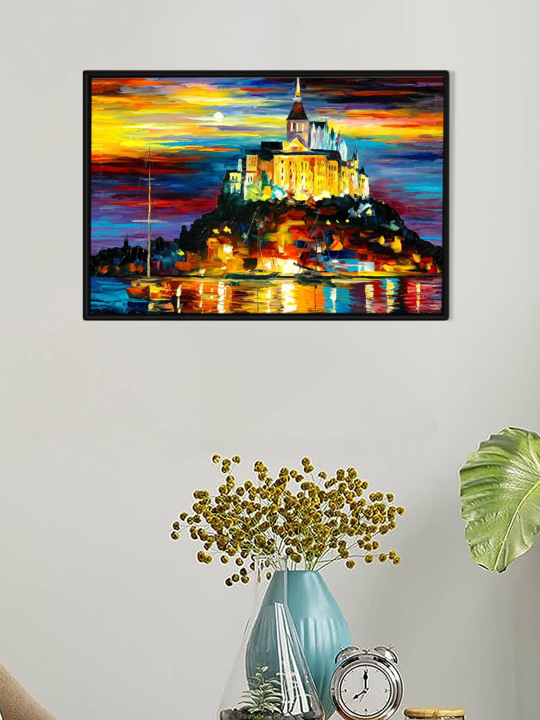 

Art Street Blue & Yellow Castle Street Lamp House Painting Wall Art