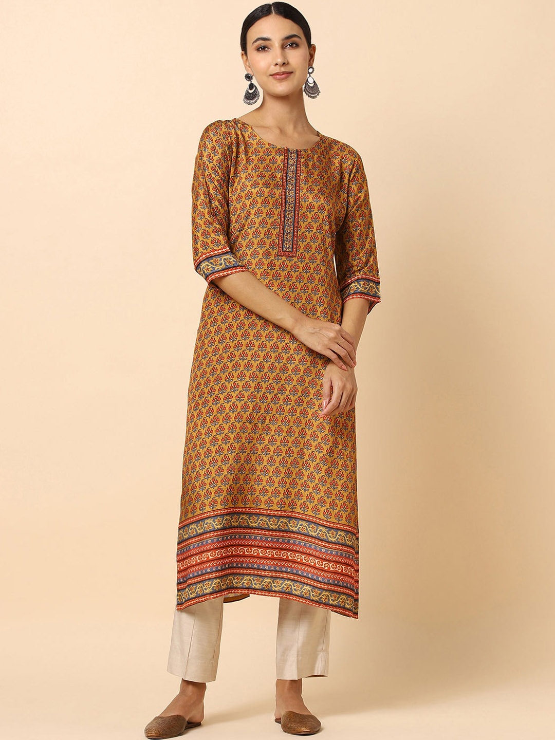 

House Of Dharaa Floral Printed Straight Kurta, Yellow