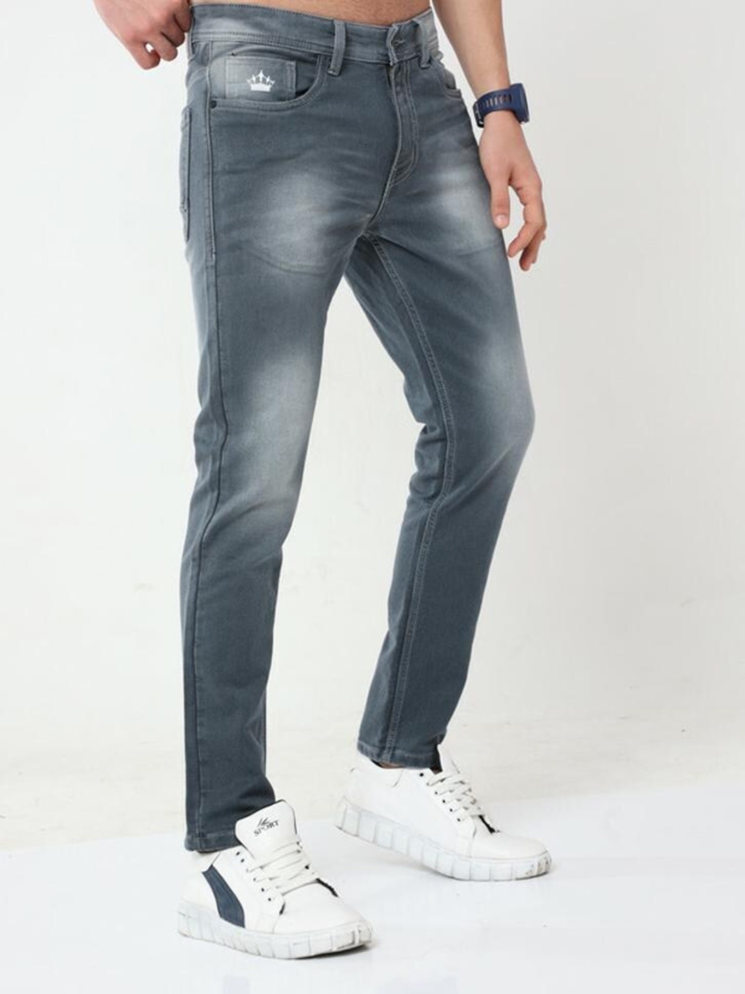 

Reslag Men Mid-Rise Light Fade Stretchable Jeans, Grey