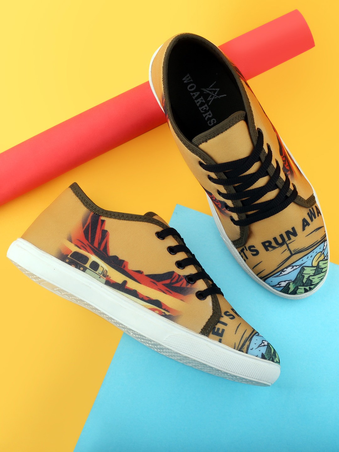 

Woakers Men Printed Waterproof Lining Sneakers, Mustard