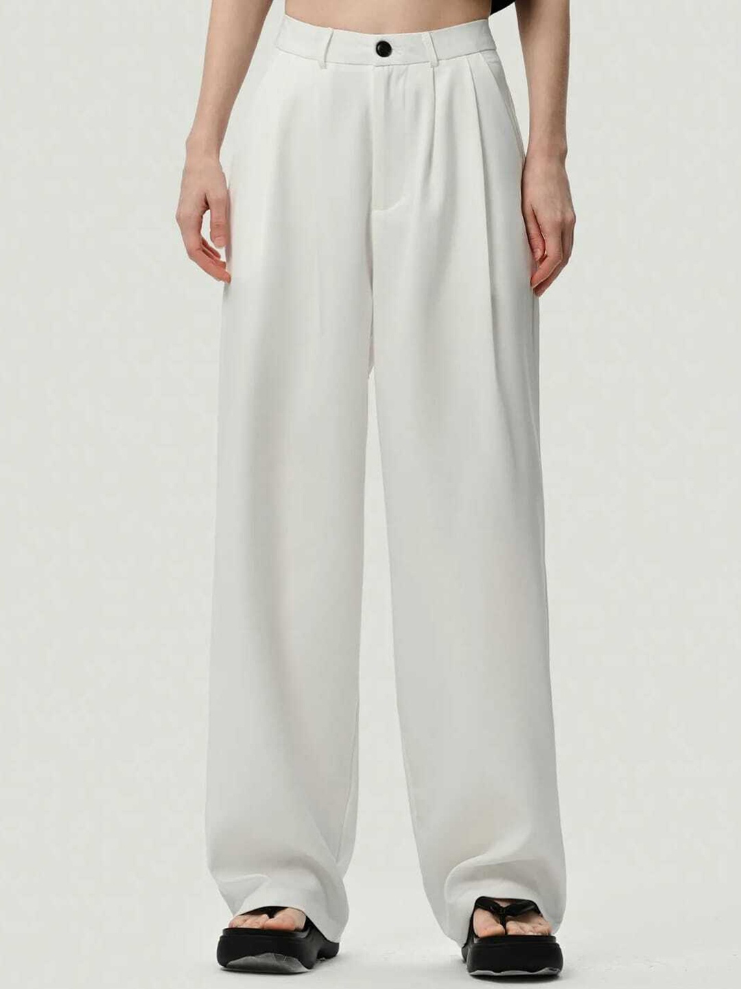 

BROADSTAR Women Smart Loose Fit High-Rise Easy Wash Trousers, Off white