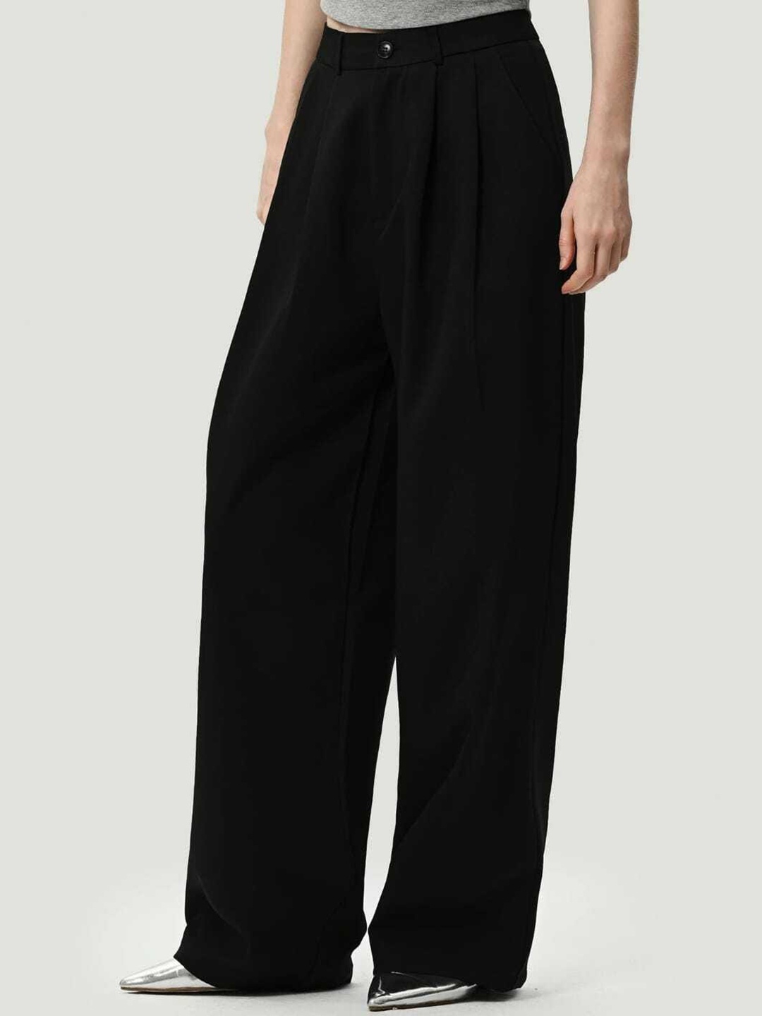 

BROADSTAR Women Pleated Korean Pants, Black
