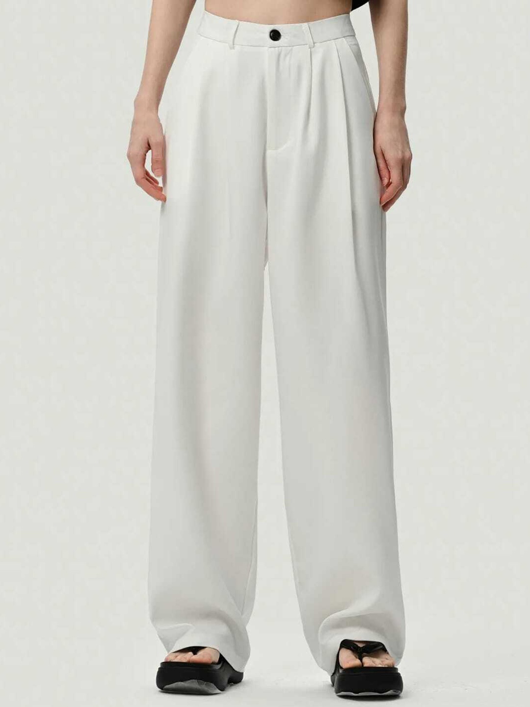 

BROADSTAR Women Smart Loose Fit High-Rise Easy Wash Trousers, White