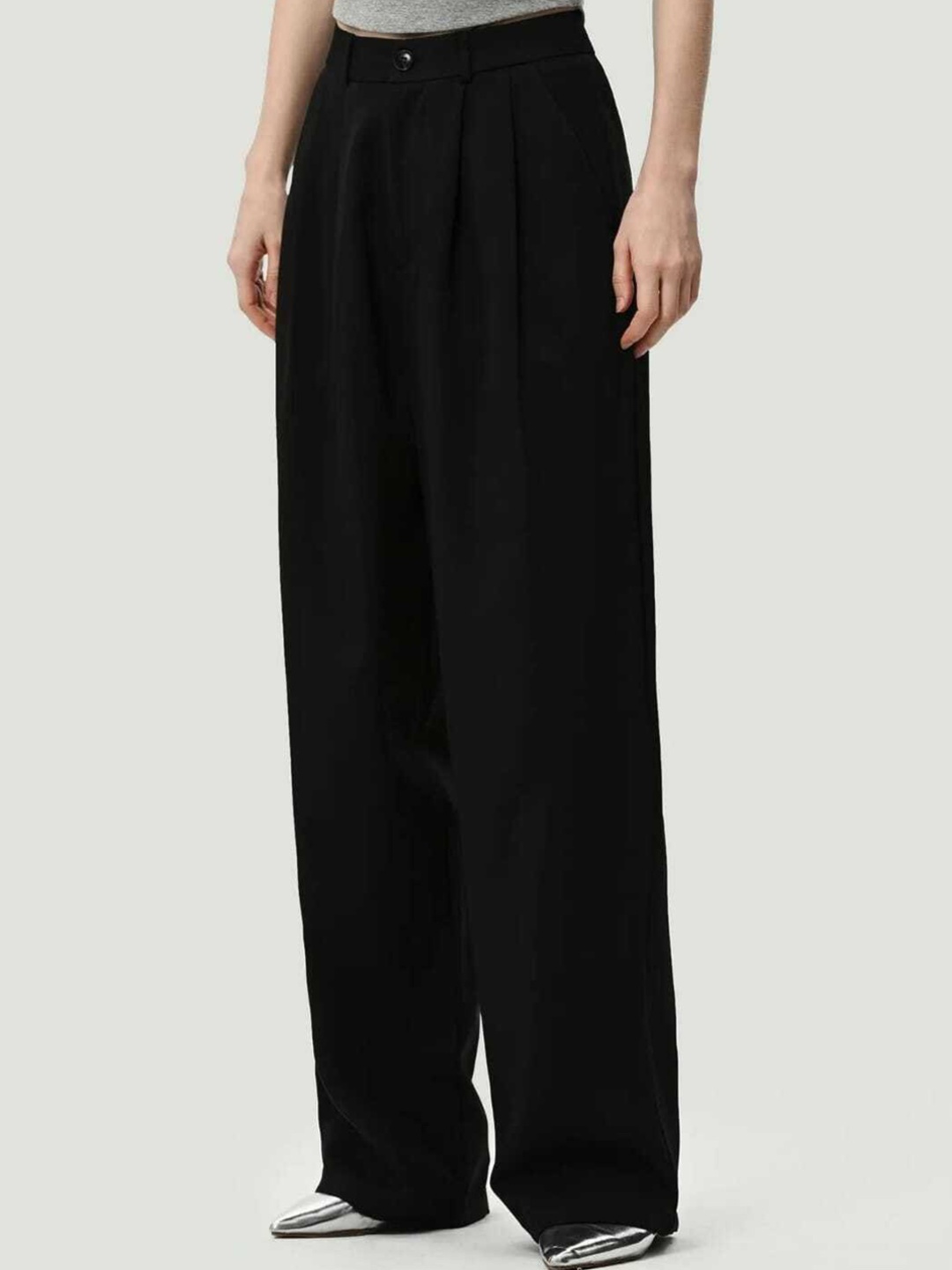 

Next One Women High-Rise Pleated Korean Trousers, Black
