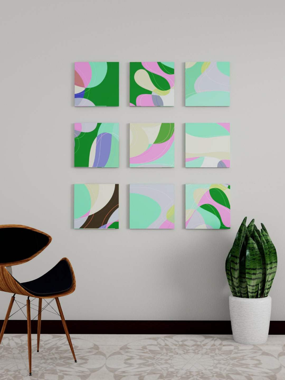 

Art Street Green & Pink 9 Pieces Abstract Wall Art
