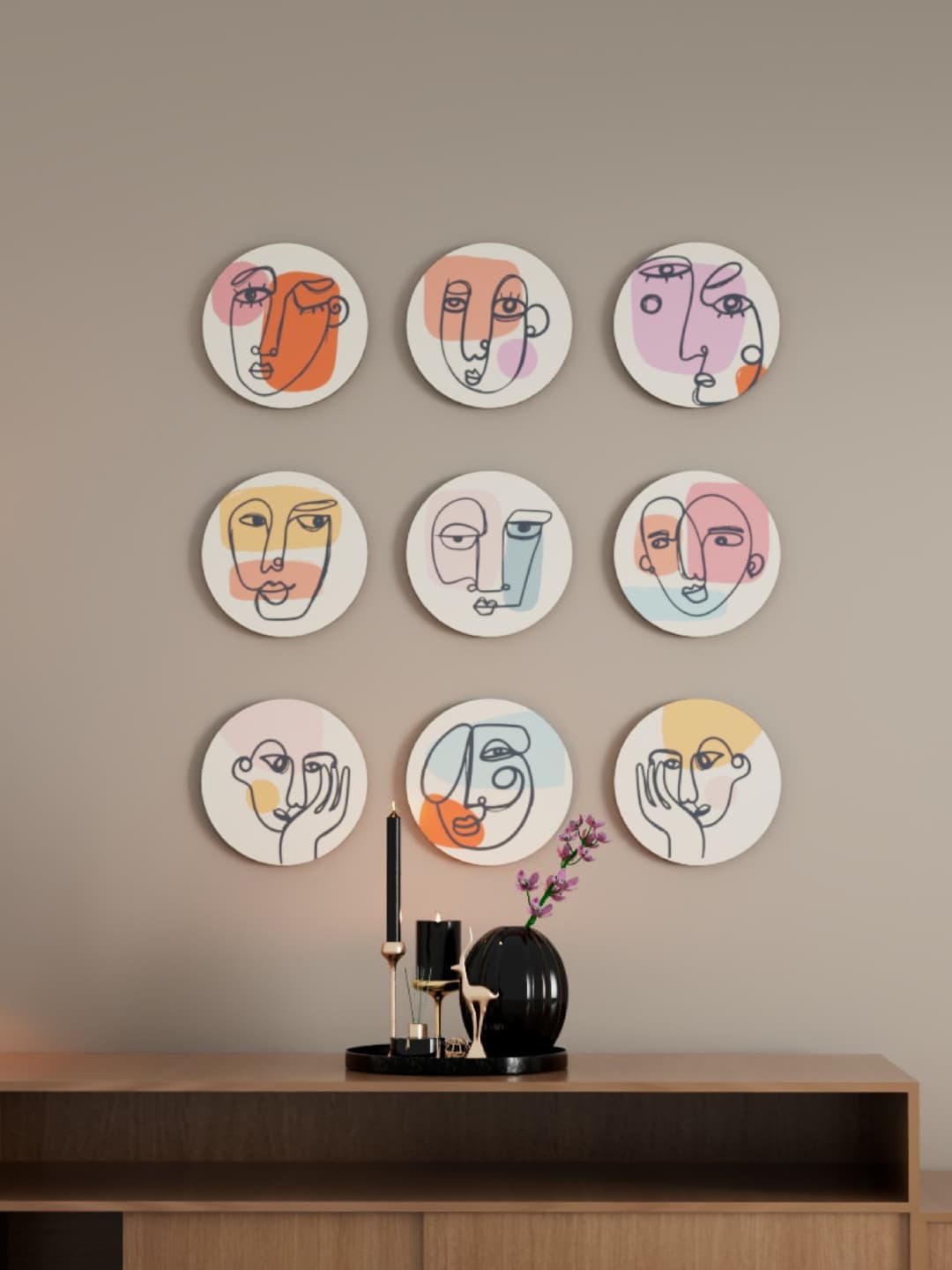 

Art Street Pink & White 9 Pieces Lines Face Painted Wall Art